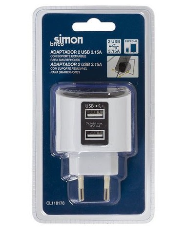Adaptador con doble usb 3.15A Simon Brico