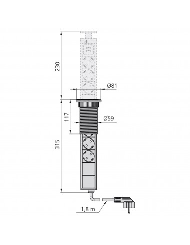Regleta encimera oculta Push 3xEU 2xUSB Emuca 5009925