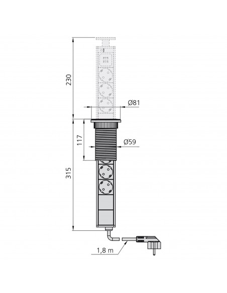 Regleta encimera oculta Push 3xEU 2xUSB Emuca 5009925