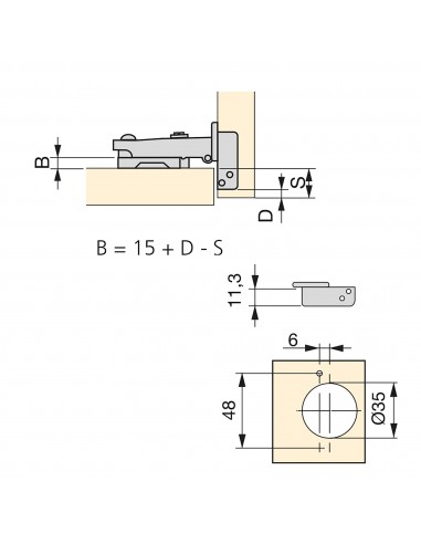 Bisagra cazoleta Ø35 recta X91 (20 uds.) Emuca 1011307