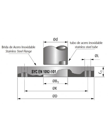 Brida plana DIN 2576 inoxidable 304L